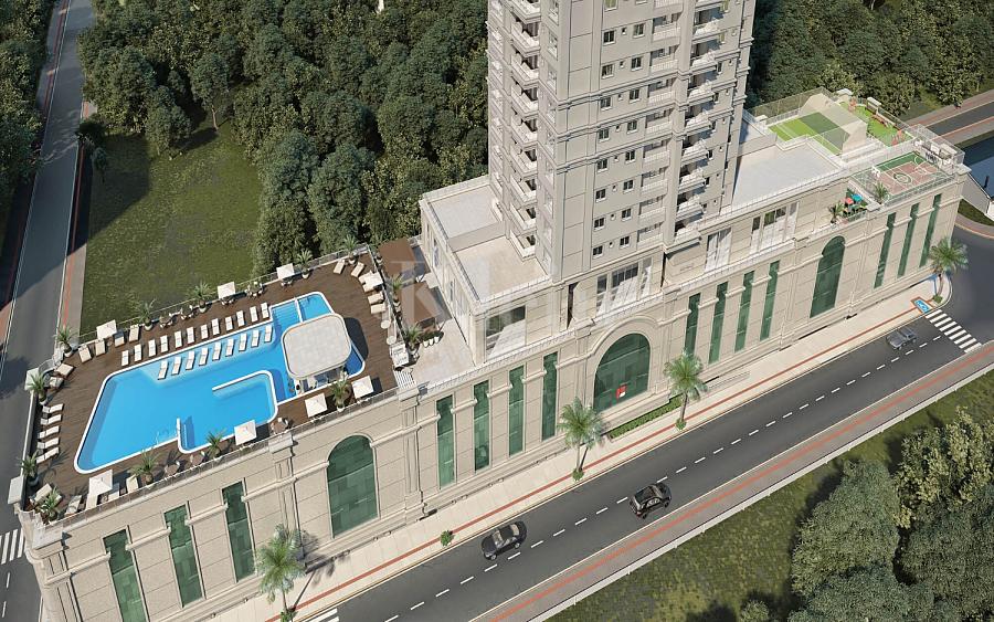 Fachada lateral do Algarve Residence na Meia Praia em Itapema