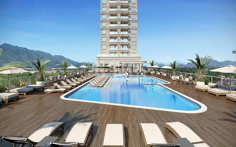 Piscina do Algarve Residence na Meia Praia em Itapema