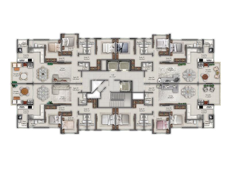 Planta dos apartamentos do Verona Residence na Meia Praia em Itapema