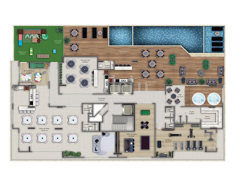 Planta do lazer do Verona Residence na Meia Praia em Itapema