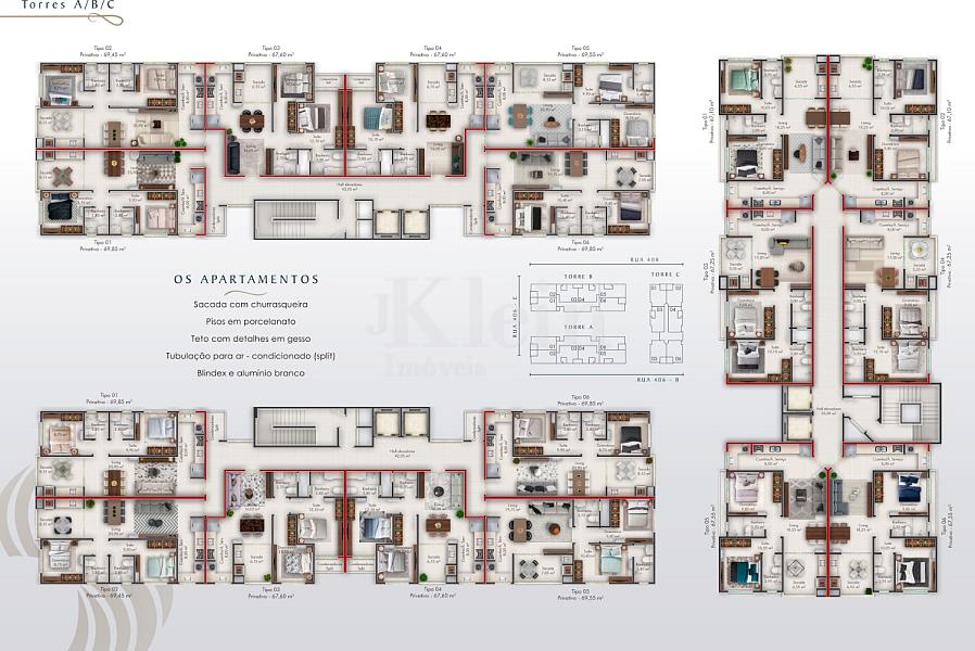 Planta dos apartamentos do Ilha Li Galli Residence no Morretes em Itapema