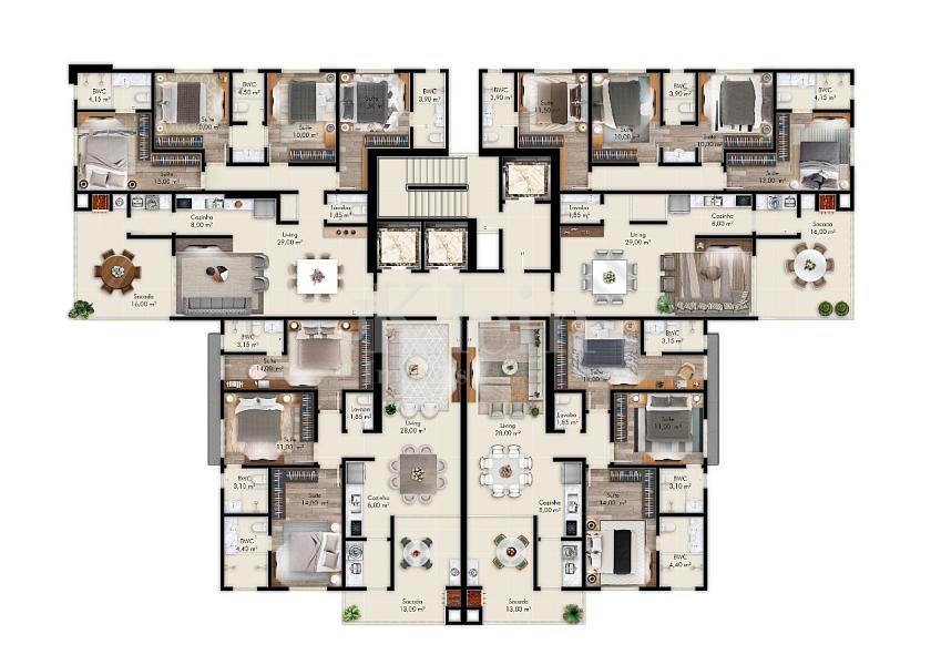 Planta dos apartamentos do La Belle Verte no Centro em Itapema