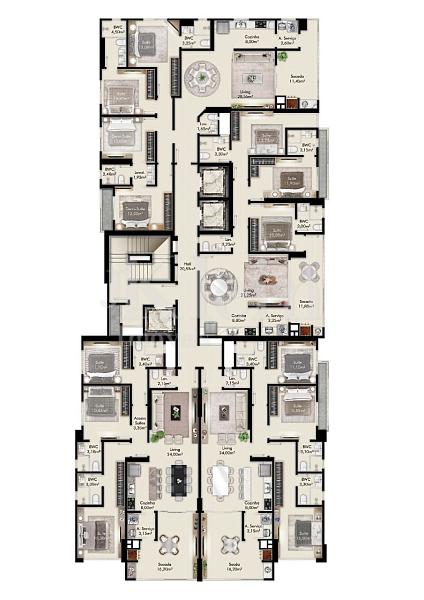 Planta dos apartamentos do Park Avenue Residence no Centro em Itapema