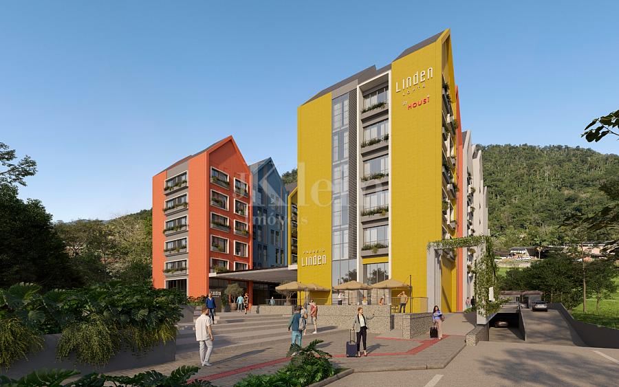 Fachada da entrada no Edif�cio linden Loft em Pomerode