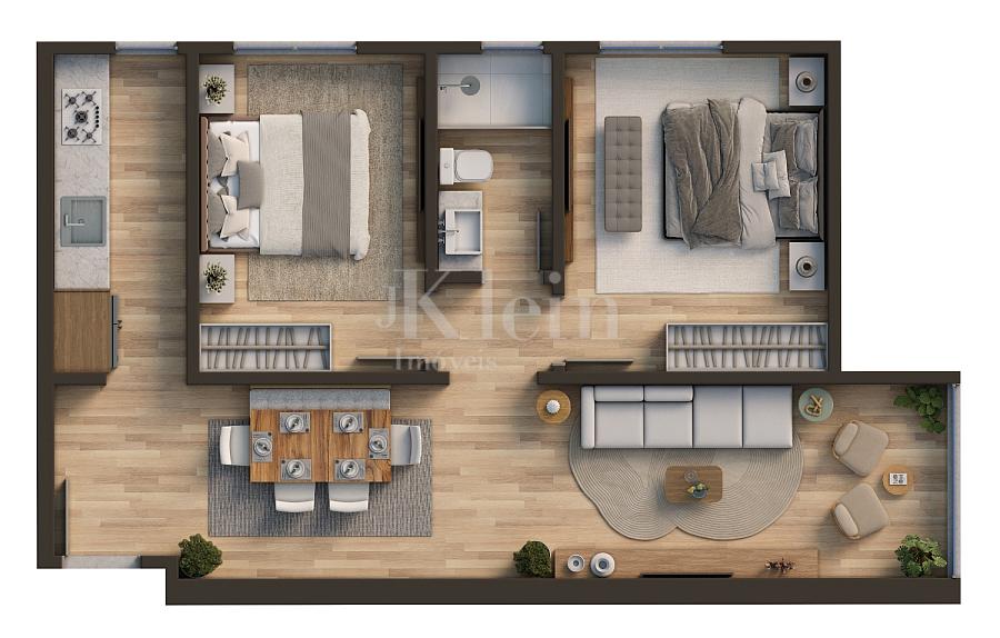 Planta apartamento 2 dormit�rios do Edif�cio linden Loft em Pomerode