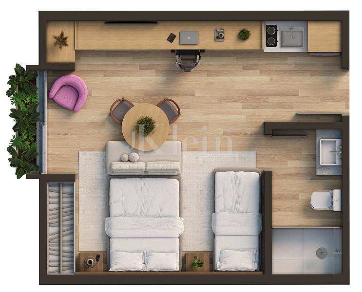 Planta apartamento loft 1 su�te do Edif�cio linden Loft em Pomerode