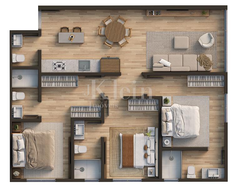 Planta apartamento 3 su�te do Edif�cio linden Loft em Pomerode