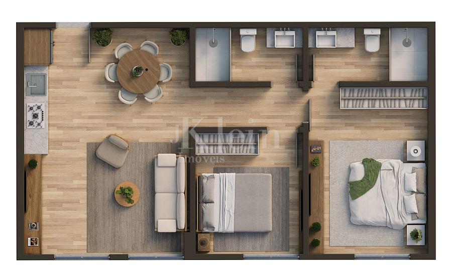 Planta apartamento 2 dormit�rios sendo 1 su�te do Edif�cio linden Loft em Pomerode