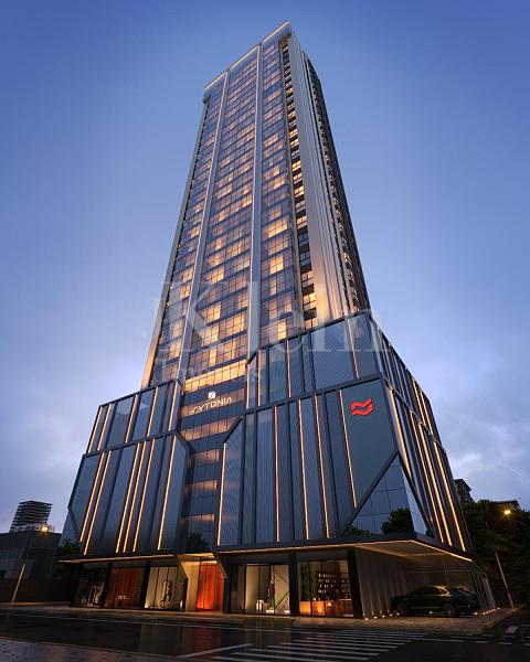 Fachada noturna do Sytonia na Meia Praia em Itapema