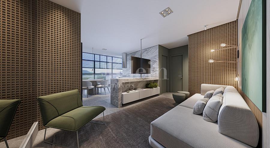 Living do apartamento do Sytonia na Meia Praia em Itapema