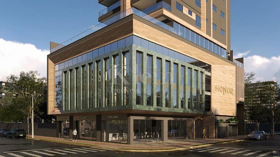 Fachada do embasamento do Honor na Meia Praia em Itapema